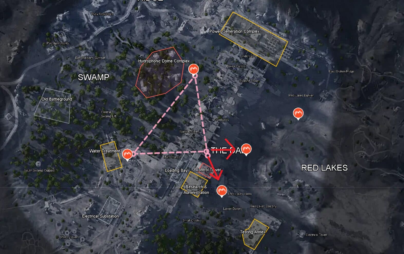 Dam Battlegrounds route overview
