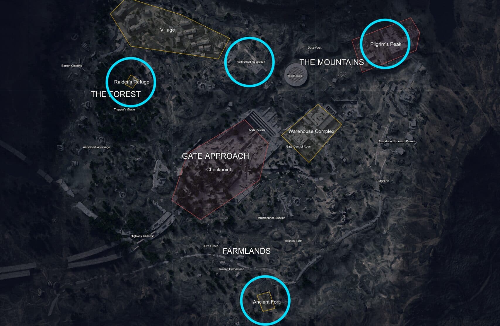 Map showing code drop zones for Locked Gate event